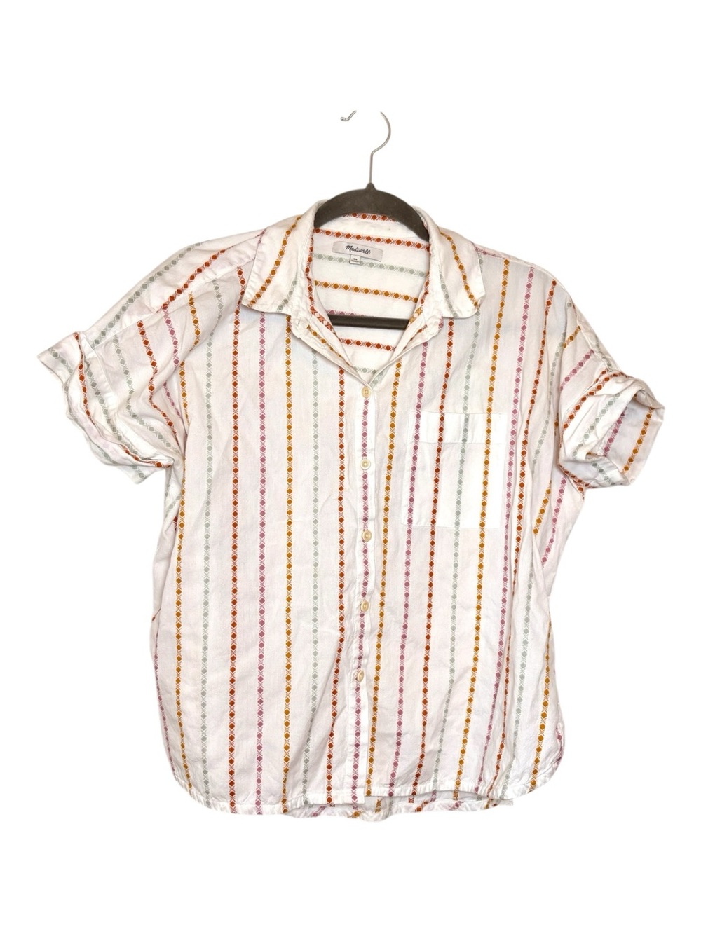 Madewell Daily White Jacquard Rainbow Stripe Cotton Shirt Oversized XS